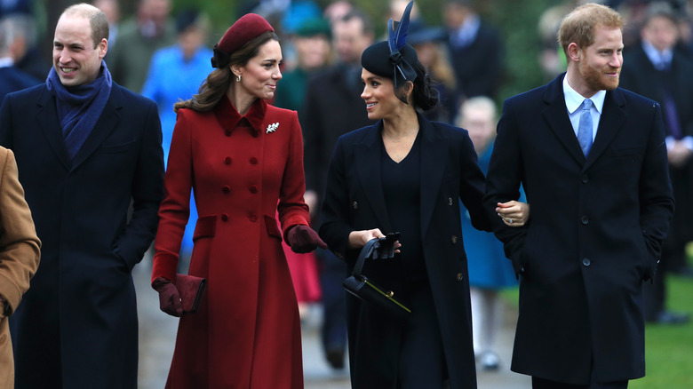 Prince William, Kate Middleton, Meghan Markle, Prince Harry strolling