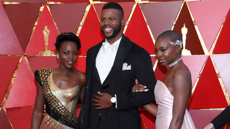 Winston Duke with Lupita Nyong'o, Danai Gurira