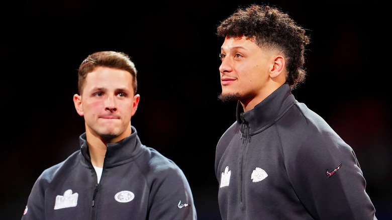 Brock Purdy and Patrick Mahomes on the field