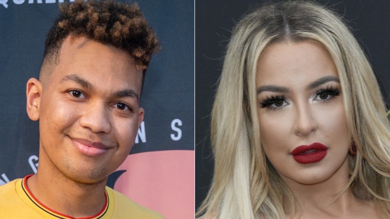 Kahlen Barry and Tana Mongeau split image