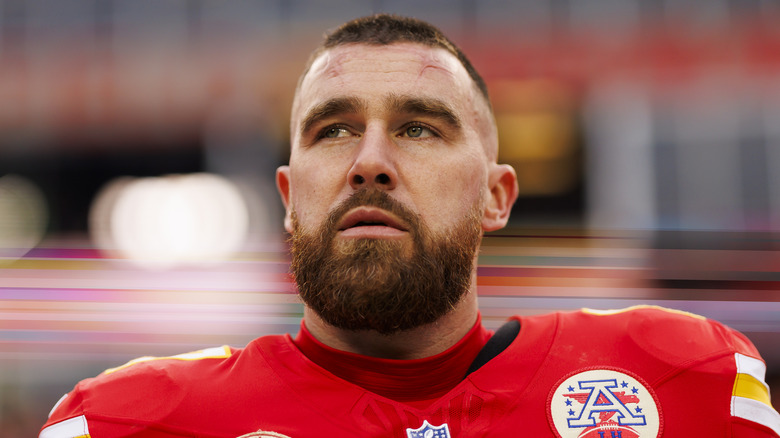 Travis Kelce staring in close-up