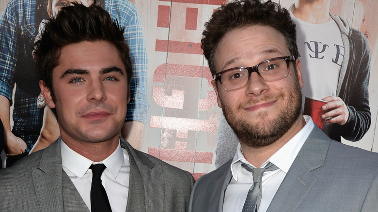 Zac Efron, Seth Rogen, posing together