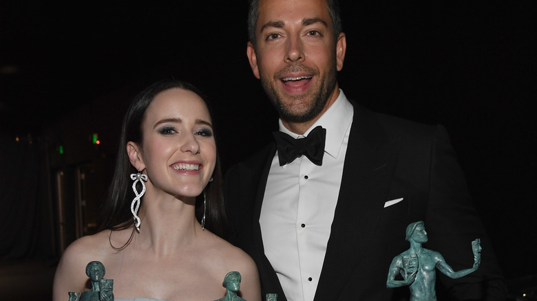 Zachary Levi and Rachel Brosnahan with awards