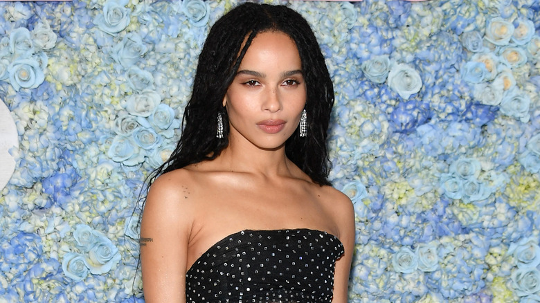 Zoë Kravitz posing in a black dress