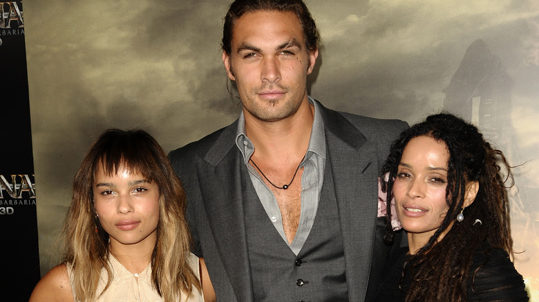 Zoë Kravitz, Jason Momoa, and Lisa Bonet smiling