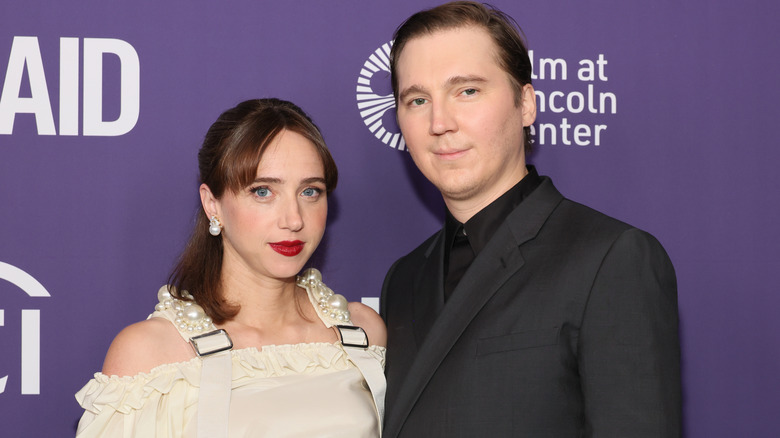 Paul Dano and Zoe Kazan posing