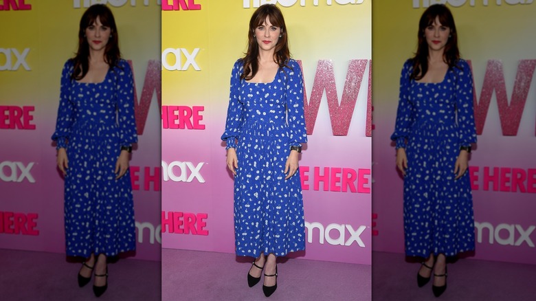 Zooey Deschanel in a purple dress