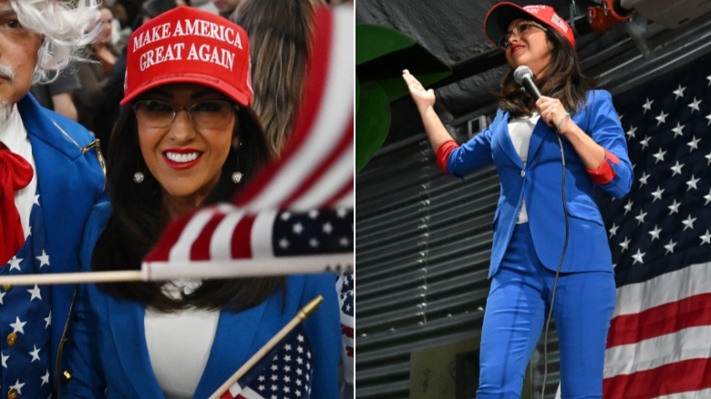 Lauren Boebert blue MAGA suit election night